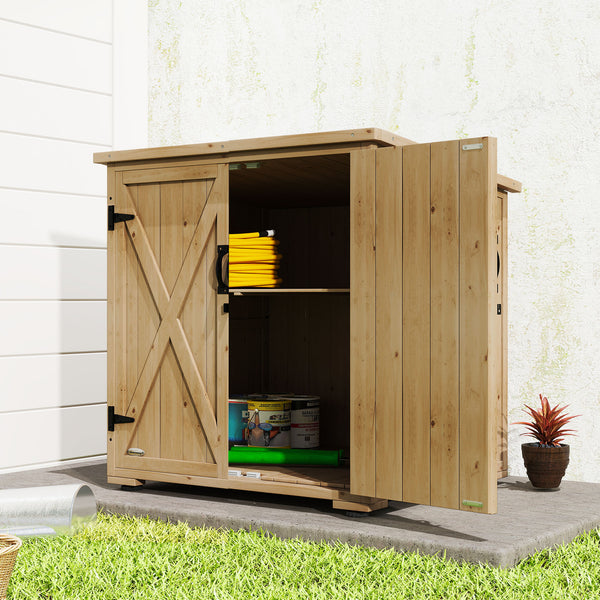 Wood Garden Shed, Compact Outdoor Storage Cabinet Potting Shed with Adjustable Inner Shelf and Double Doors for Backyard, Patio, Lawn