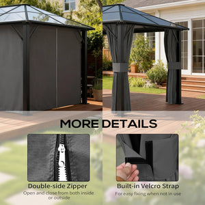 10' x 13' Universal Gazebo Sidewall Set with 4 Panels, Hooks/C-Rings Included for Pergolas & Cabanas, Light Grey