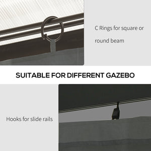 10' x 13' Universal Gazebo Sidewall Set with 4 Panels, Hooks/C-Rings Included for Pergolas & Cabanas, Light Grey
