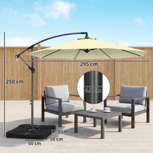 3 m Cantilever Parasol with Umbrella Weights, Cross Base, Offset Outdoor Umbrella with Protective Cover, Crank Handle, Hanging Sun Shade, Sand