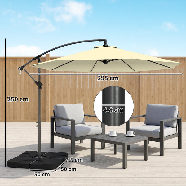 3 m Cantilever Parasol with Umbrella Weights, Cross Base, Offset Outdoor Umbrella with Protective Cover, Crank Handle, Hanging Sun Shade, Sand