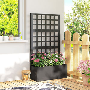 Galvanized Raised Garden Bed with Trellis, Metal Planter Box with Drainage Holes, Outdoor Privacy Screen for Climbing Plants, Vegetable, Vines, 24" x 9" x 44.5", Black