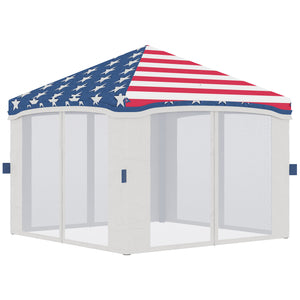 Outsunny 10' x 10' Pop Up Canopy Tent with Netting, Instant Tents for Parties, Height Adjustable, with Wheeled Carry Bag and 4 Sand Bags for Outdoor, Garden, Patio, American Flag