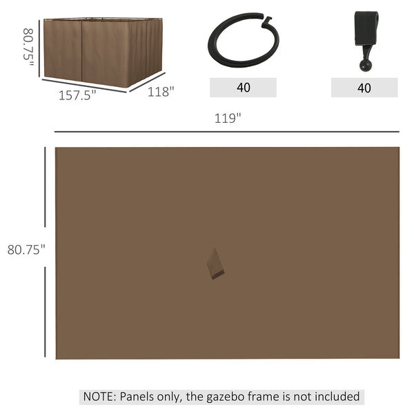 Outsunny 10' x 10' Universal Gazebo Sidewall Set with Panels, Hooks and C-Rings Included for Pergolas and Cabanas, Brown