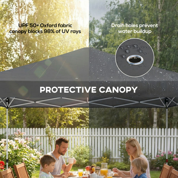 9.8' x 9.8' Pop Up Canopy, Waterproof Canopy Tent for Parties, Garden, BBQs, Easy Setup Instant Shelter and Garden Gazebo with Carrying Bag, Stakes and Ropes, Dark Grey