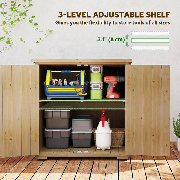 Wood Garden Shed, Compact Outdoor Storage Cabinet Potting Shed with Adjustable Inner Shelf and Double Doors for Backyard, Patio, Lawn