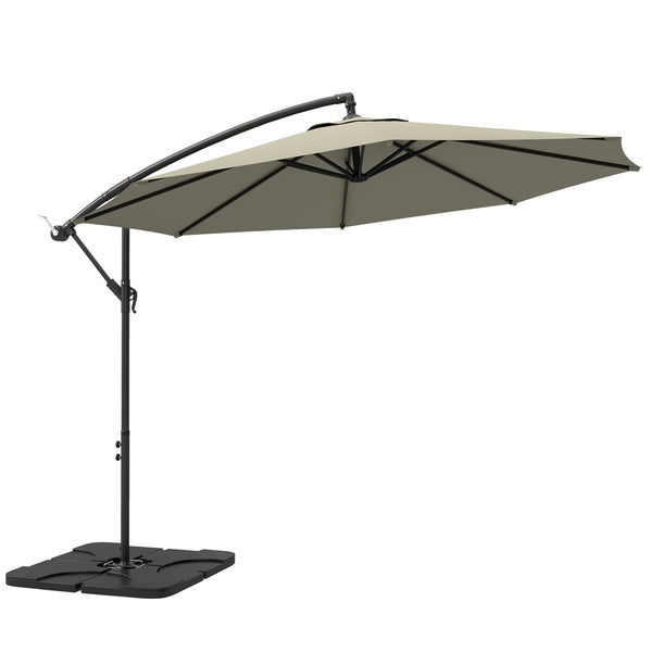 3(m) Garden Banana Parasol Cantilever Umbrella with Crank Handle, Cross Base, Weights and Cover for Outdoor, Hanging Sun Shade, Light Grey
