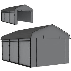 10' x 15' x 8' Heavy Duty Metal Carport, Waterproof Car Shelter Garage Canopy with Galvanized Metal Roof and Removable Sidewalls for Cars, Boats and Trucks, Light Grey