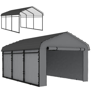 10' x 15' x 8' Heavy Duty Metal Carport, Waterproof Car Shelter Garage Canopy with Galvanized Metal Roof and Removable Sidewalls for Cars, Boats and Trucks, Light Grey
