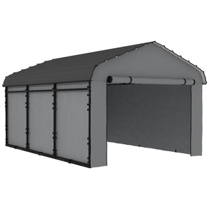 10' x 15' x 8' Heavy Duty Metal Carport, Waterproof Car Shelter Garage Canopy with Galvanized Metal Roof and Removable Sidewalls for Cars, Boats and Trucks, Light Grey