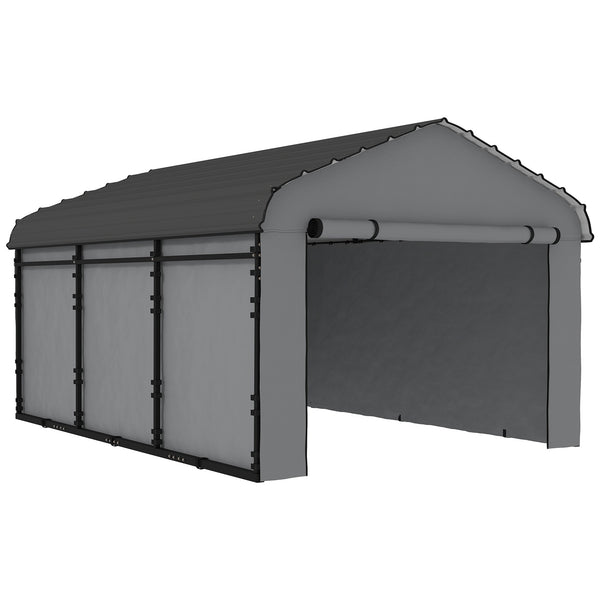 10' x 15' x 8' Heavy Duty Metal Carport, Waterproof Car Shelter Garage Canopy with Galvanized Metal Roof and Removable Sidewalls for Cars, Boats and Trucks, Light Grey