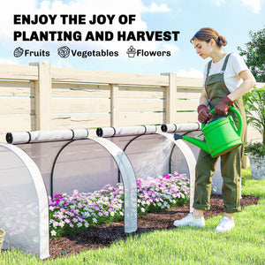 10' x 3' x 2.5' Mini Greenhouse, Portable Tunnel Green House with Roll-Up Zippered Doors, UV Waterproof Cover, Steel Frame, White