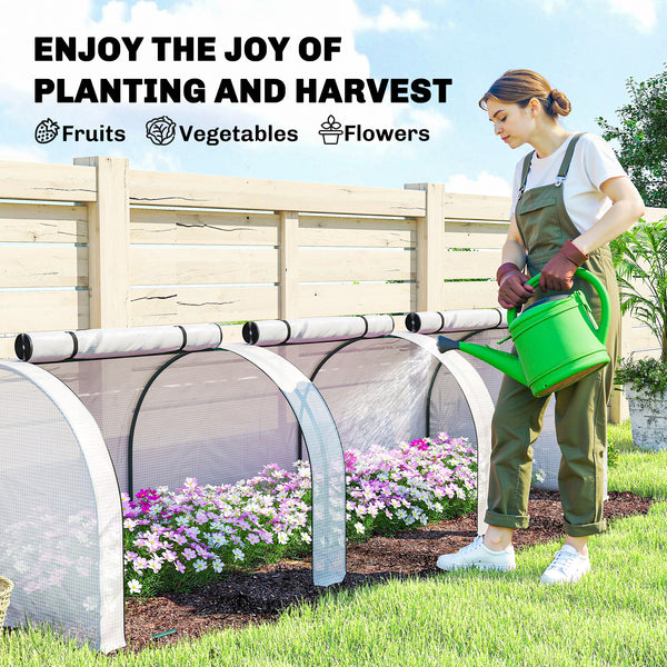 10' x 3' x 2.5' Mini Greenhouse, Portable Tunnel Green House with Roll-Up Zippered Doors, UV Waterproof Cover, Steel Frame, White