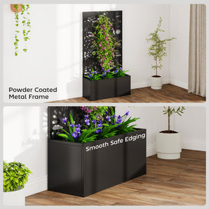 Metal Raised Garden Bed with Trellis for Climbing Plants, Freestanding or Wall Mounted Flower Bed with Privacy Panel, Butterfly Cut-Out Outdoor Planter Box for Garden, Patio, Balcony