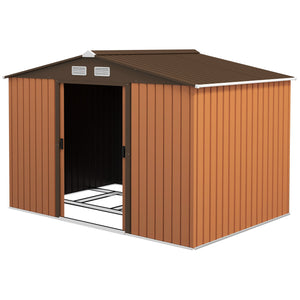 Outsunny 9' x 6' Outdoor Storage Shed, Garden Tool Metal Shed with Foundation Kit, Double Lockable Door, Air Vents and Sloping Roof, for Backyard, Patio, Lawn, Yellow