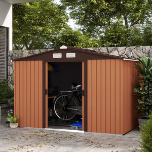 Outsunny 9' x 6' Outdoor Storage Shed, Garden Tool Metal Shed with Foundation Kit, Double Lockable Door, Air Vents and Sloping Roof, for Backyard, Patio, Lawn, Yellow