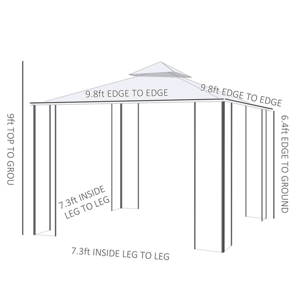 Outsunny 10' x 10' Patio Gazebo with Corner Frame Shelves, Double Roof Outdoor Gazebo Canopy Shelter with Netting for Patio, Wedding, Catering & Events, Cream White