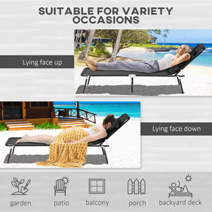 2PCS Adjustable Outdoor Lounge Chair, Garden Folding Chaise Lounge with Face Hole Reclining Tanning Chair Seat, Folding Camping Beach Lounging Bed w/ Head Support, Black