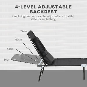 2PCS Adjustable Outdoor Lounge Chair, Garden Folding Chaise Lounge with Face Hole Reclining Tanning Chair Seat, Folding Camping Beach Lounging Bed w/ Head Support, Black