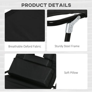 2PCS Adjustable Outdoor Lounge Chair, Garden Folding Chaise Lounge with Face Hole Reclining Tanning Chair Seat, Folding Camping Beach Lounging Bed w/ Head Support, Black