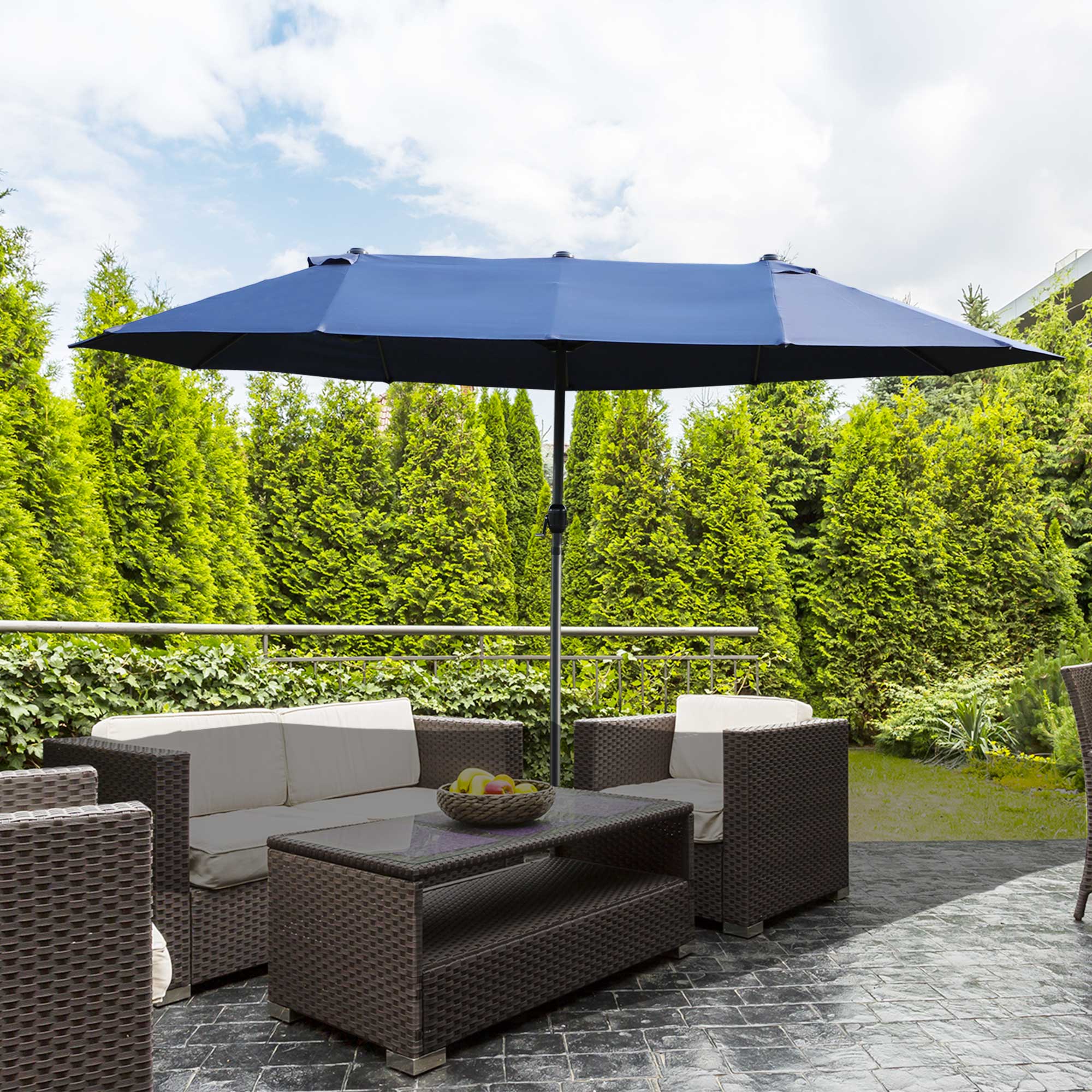Outsunny 15' Twin Canopy Patio Umbrella with Crank, Air Vents, Blue