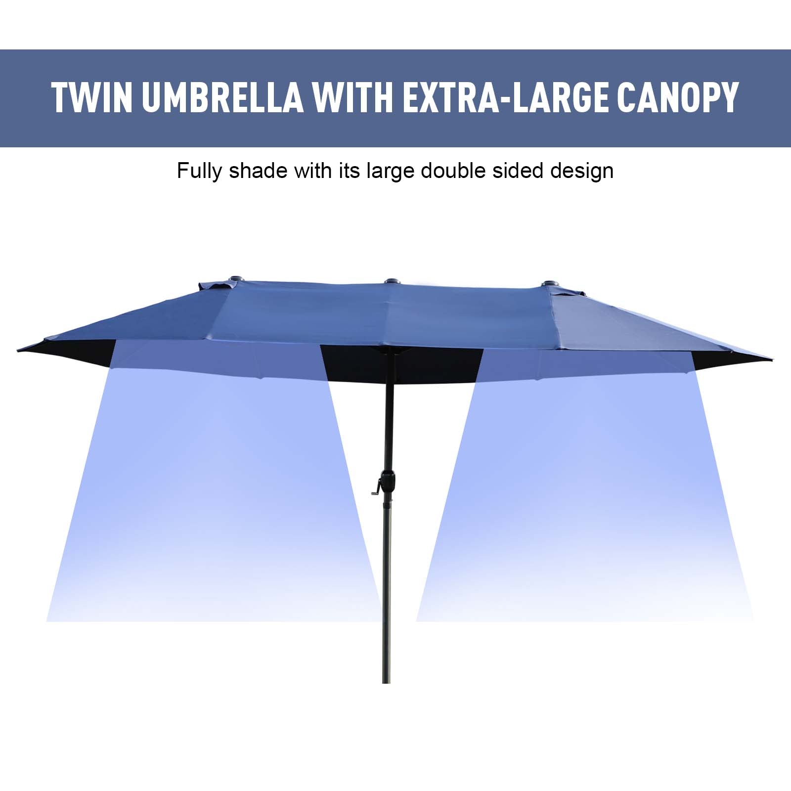 double patio umbrella canada Outsunny 15' Twin Canopy Patio Umbrella with Crank, Air Vents, Blue