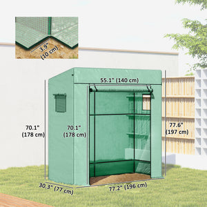 Lean-to Tomato Greenhouse with PE Cover, Walk-in Green House with Roll-up Door and 2 Mesh Windows, Portable Plant Grow House for Indoor Outdoor, 77.2"x30.3"x77.6", Green