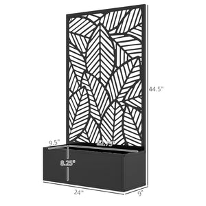 Outsunny Outdoor Privacy Screen with Planter Box, Metal Privacy Panel, and Raised Garden Bed, Wall-Mounted or Freestanding for Garden, Patio, Pool, Hot Tub, Black