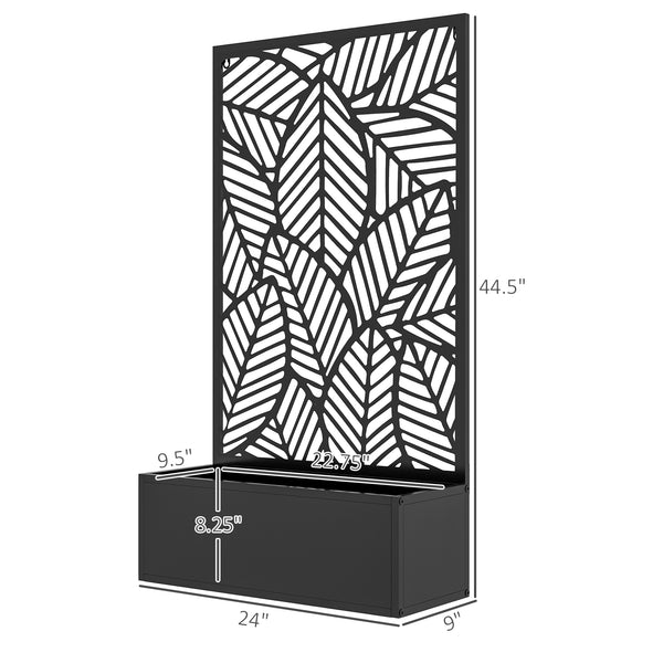 Outsunny Outdoor Privacy Screen with Planter Box, Metal Privacy Panel, and Raised Garden Bed, Wall-Mounted or Freestanding for Garden, Patio, Pool, Hot Tub, Black