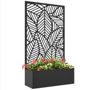 Outsunny Outdoor Privacy Screen with Planter Box, Metal Privacy Panel, and Raised Garden Bed, Wall-Mounted or Freestanding for Garden, Patio, Pool, Hot Tub, Black