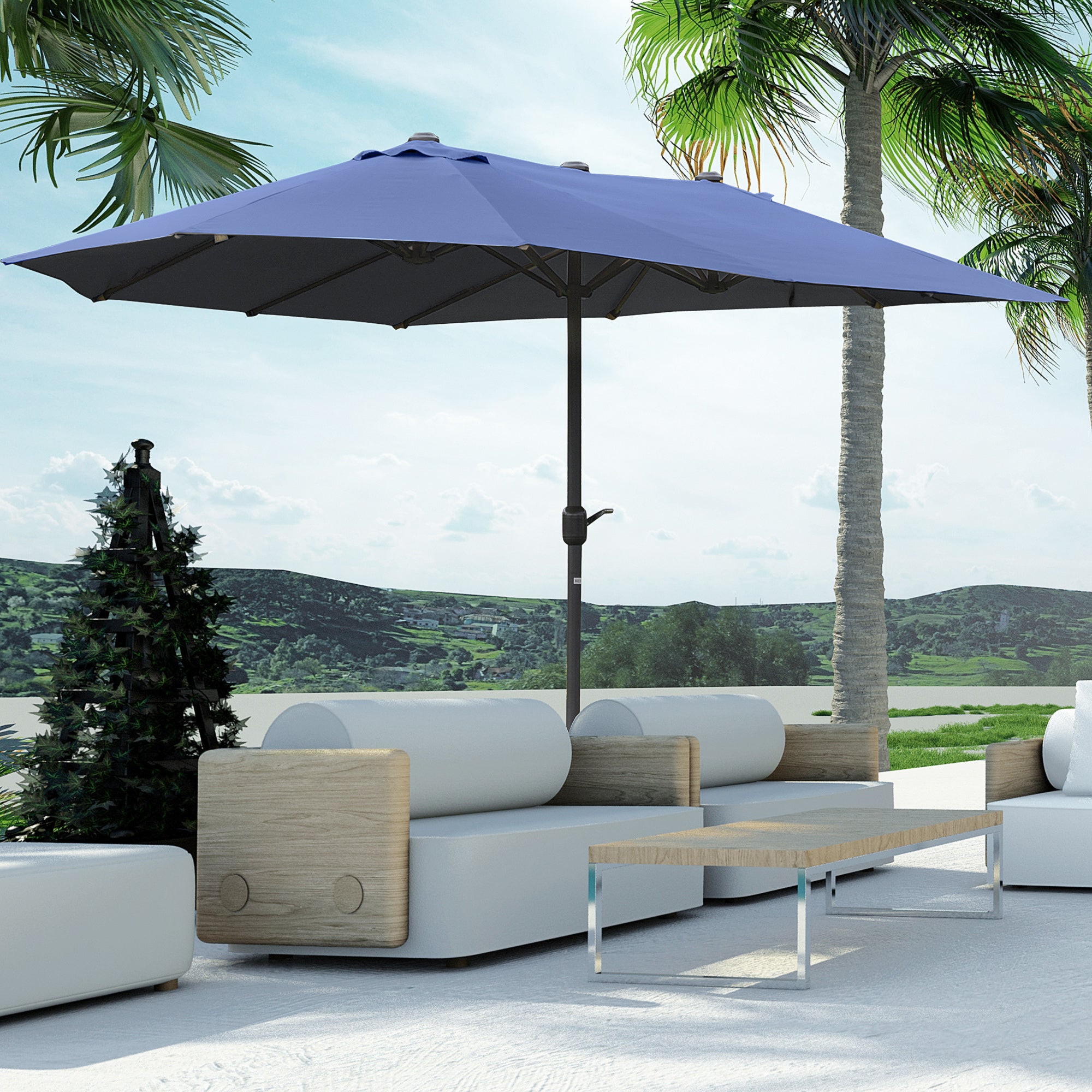 Outsunny 15ft Dark Blue Double-Sided Patio Umbrella, Rust-Resistant Steel & Polyester