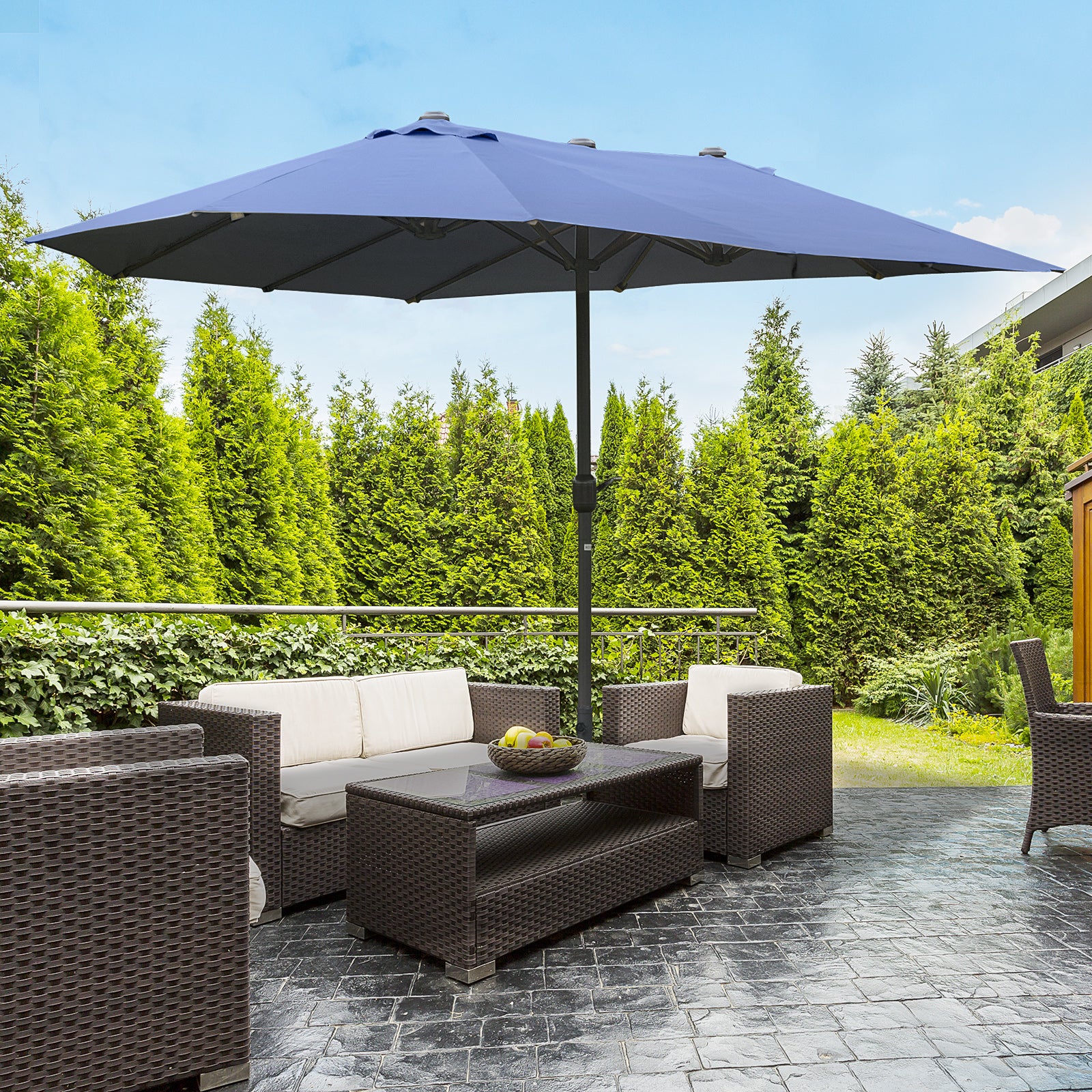 blaine's patio umbrella Blissun 9' Outdoor Umbrella, Outdoor Table Umbrella, Yard Umbrella, Market with 8 Sturdy Ribs, Push Button Tilt and Crank (Light Blue) : Patio, Lawn & Garden This classic umbrella is the life of the party with its scalloped edges and iconic stripes Blissun 9' Outdoor Patio Umbrella,