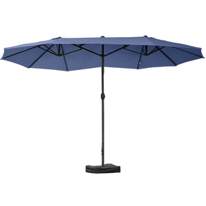 Outsunny Patio Umbrella 15' Steel Rectangular Outdoor Double Sided Market Umbrella with base, Sun Protection & Easy Crank for Deck Pool Patio, Dark Blue