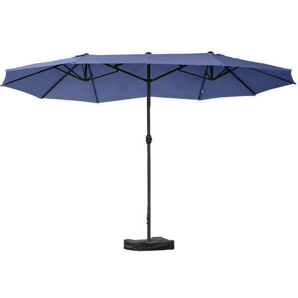 Outsunny Patio Umbrella 15' Steel Rectangular Outdoor Double Sided Market Umbrella with base, Sun Protection & Easy Crank for Deck Pool Patio, Dark Blue