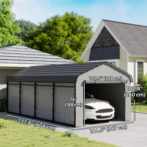 12' x 20' x 8.5' Heavy Duty Metal Carport, Waterproof Car Shelter Garage Canopy with Galvanized Metal Roof and Removable Sidewalls for Cars, Boats and Trucks, Light Grey