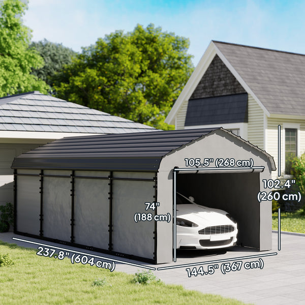 12' x 20' x 8.5' Heavy Duty Metal Carport, Waterproof Car Shelter Garage Canopy with Galvanized Metal Roof and Removable Sidewalls for Cars, Boats and Trucks, Light Grey