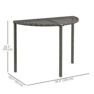 Half Round Side Table, PE Rattan Narrow Coffee Table with Metal Frame for Patio, Garden, Balcony, 39.4" x 19.7" x 29.1", Grey