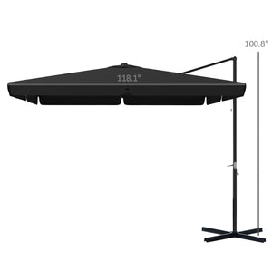 Outsunny 10' Cantilever Patio Umbrella, Square Offset Umbrella with Tilt, Crank, Cross Base, Aluminum Pole and Air Vent, Hanging Umbrella for Garden, Pool, Backyard, Gray