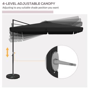 Outsunny 10' Cantilever Patio Umbrella, Square Offset Umbrella with Tilt, Crank, Cross Base, Aluminum Pole and Air Vent, Hanging Umbrella for Garden, Pool, Backyard, Gray