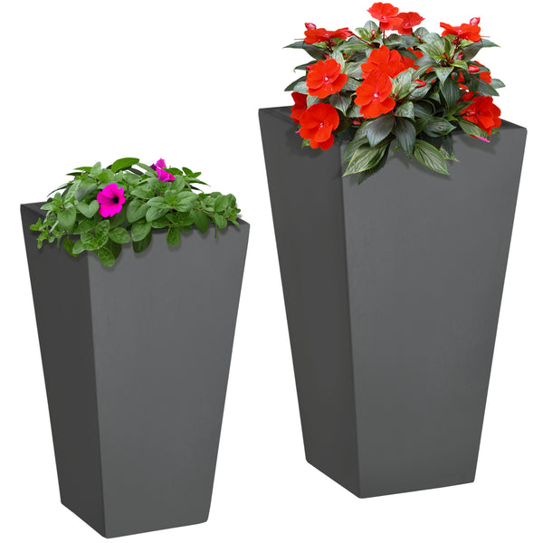 Outsunny 2-Pack Outdoor Planter Set, Flower Pots with Drainage Holes, Durable & Stackable Plant Pot, 22in & 18in, for Porch, Entryway, Patio, Yard, Garden, Gray