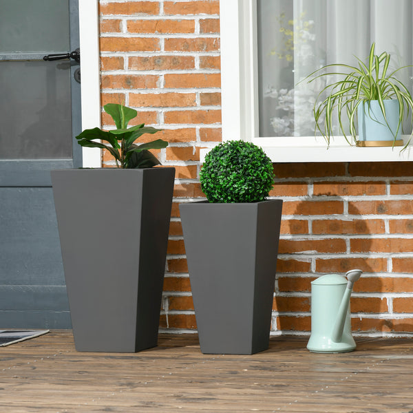 Outsunny 2-Pack Outdoor Planter Set, Flower Pots with Drainage Holes, Durable & Stackable Plant Pot, 22in & 18in, for Porch, Entryway, Patio, Yard, Garden, Gray