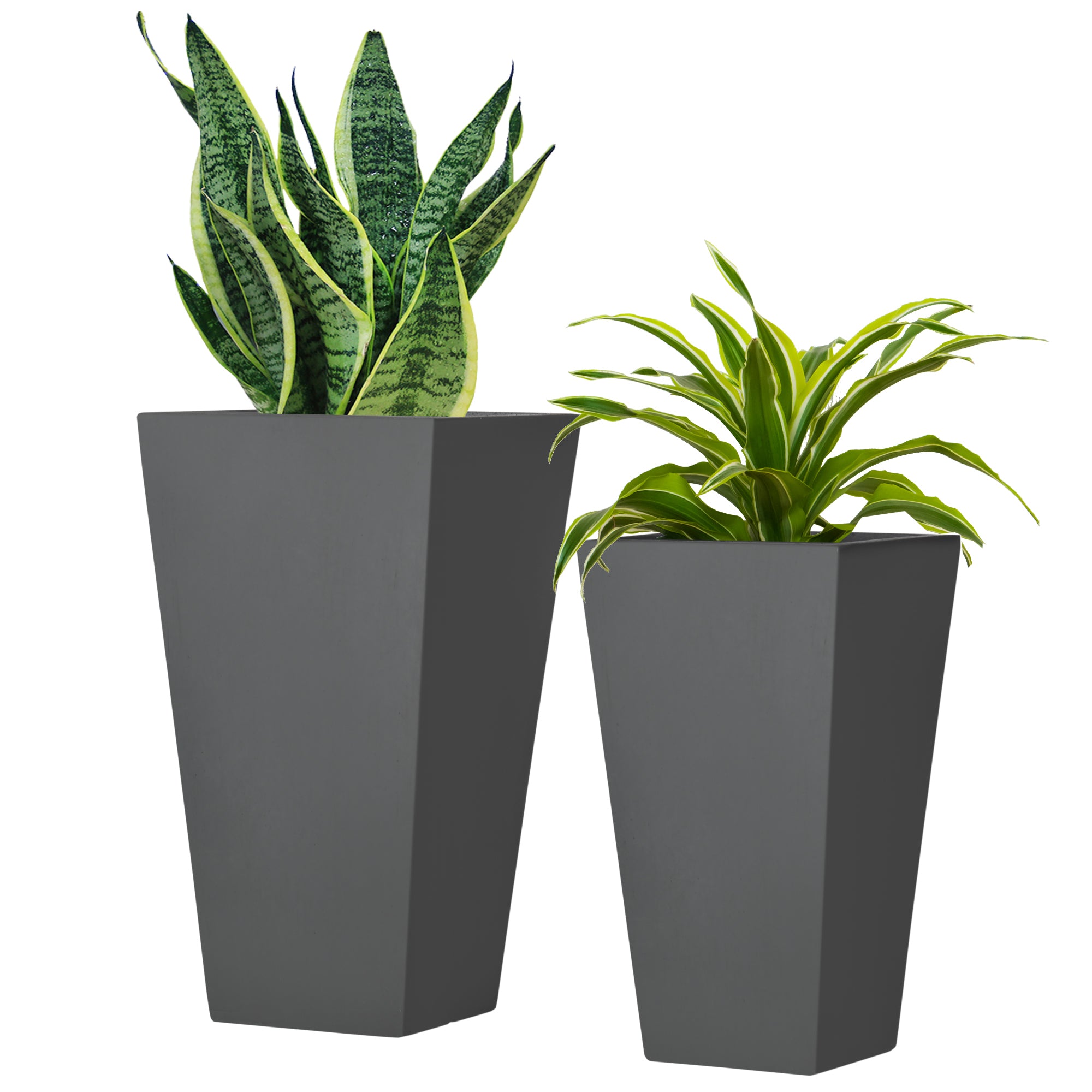 long pots for plants outdoor Outsunny 2-Pack MgO Flower Pots with Drainage Holes, Outdoor Planters, Durable & Stackable, for Entryway, Patio, Yard, Garden, Gray