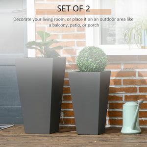 Outsunny 2-Pack Outdoor Planter Set, Flower Pots with Drainage Holes, Durable & Stackable Plant Pot, 22in & 18in, for Porch, Entryway, Patio, Yard, Garden, Gray