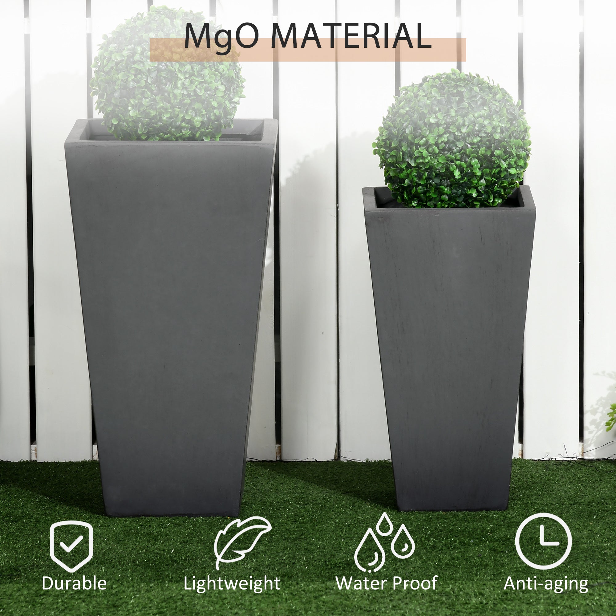 lightweight plant pot Outsunny 2-Pack MgO Flower Pots with Drainage Holes, Outdoor Planters, Durable & Stackable, for Entryway, Patio, Yard, Garden, Gray