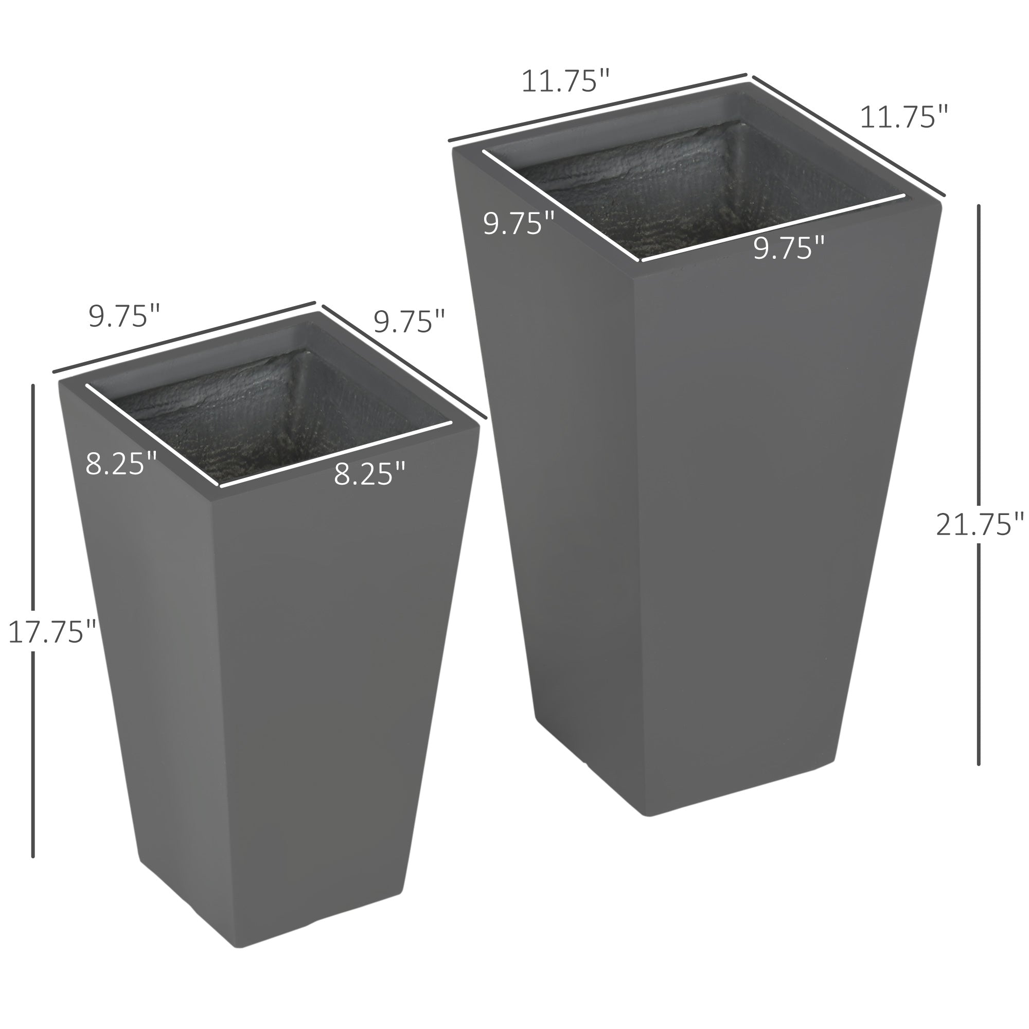 planting pot dimensions Outsunny 2-Pack MgO Flower Pots with Drainage Holes, Outdoor Planters, Durable & Stackable, for Entryway, Patio, Yard, Garden, Gray