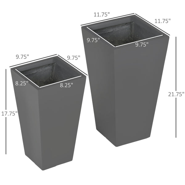 Outsunny 2-Pack Outdoor Planter Set, Flower Pots with Drainage Holes, Durable & Stackable Plant Pot, 22in & 18in, for Porch, Entryway, Patio, Yard, Garden, Gray