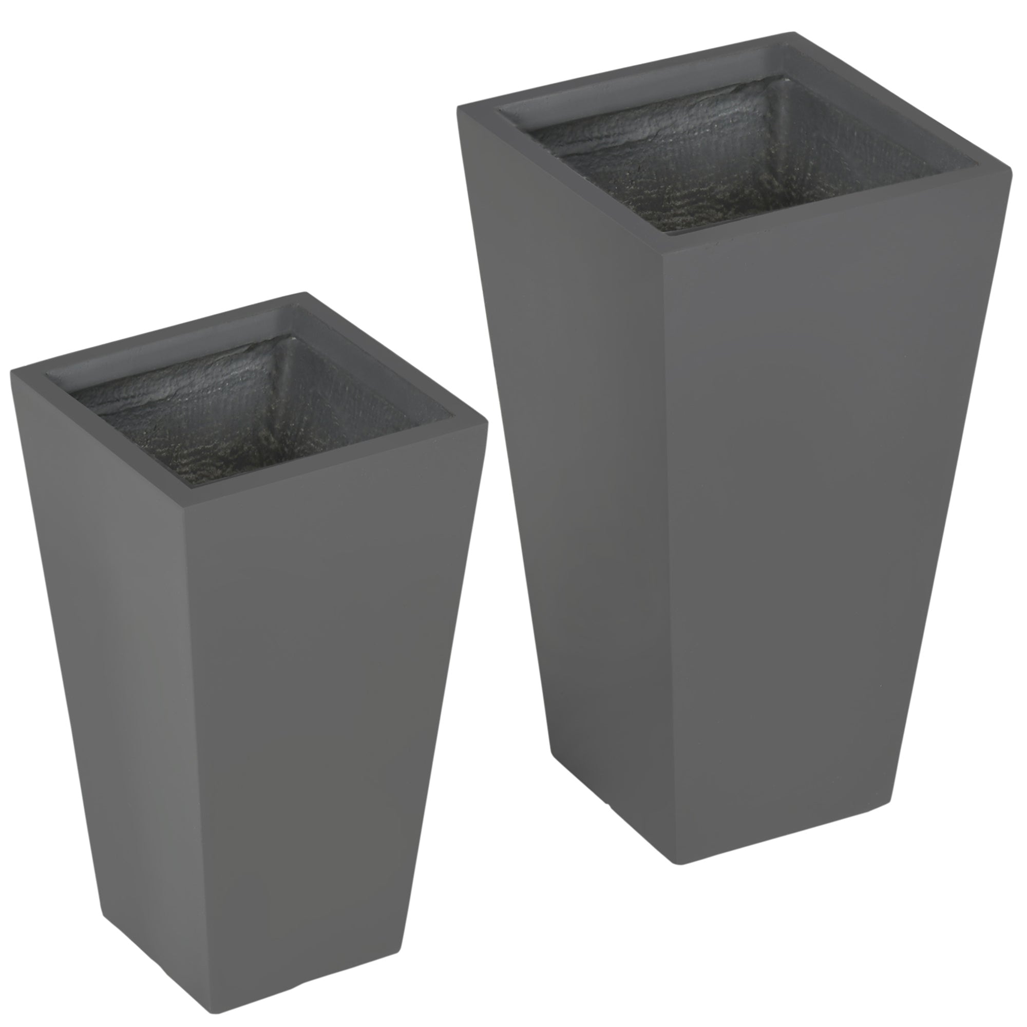 grey plant pots plastic Outsunny 2-Pack MgO Flower Pots with Drainage Holes, Outdoor Planters, Durable & Stackable, for Entryway, Patio, Yard, Garden, Gray