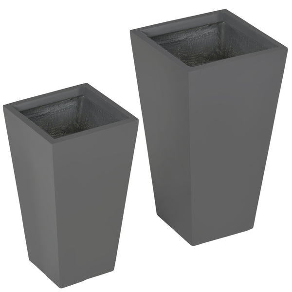 Outsunny 2-Pack Outdoor Planter Set, Flower Pots with Drainage Holes, Durable & Stackable Plant Pot, 22in & 18in, for Porch, Entryway, Patio, Yard, Garden, Gray