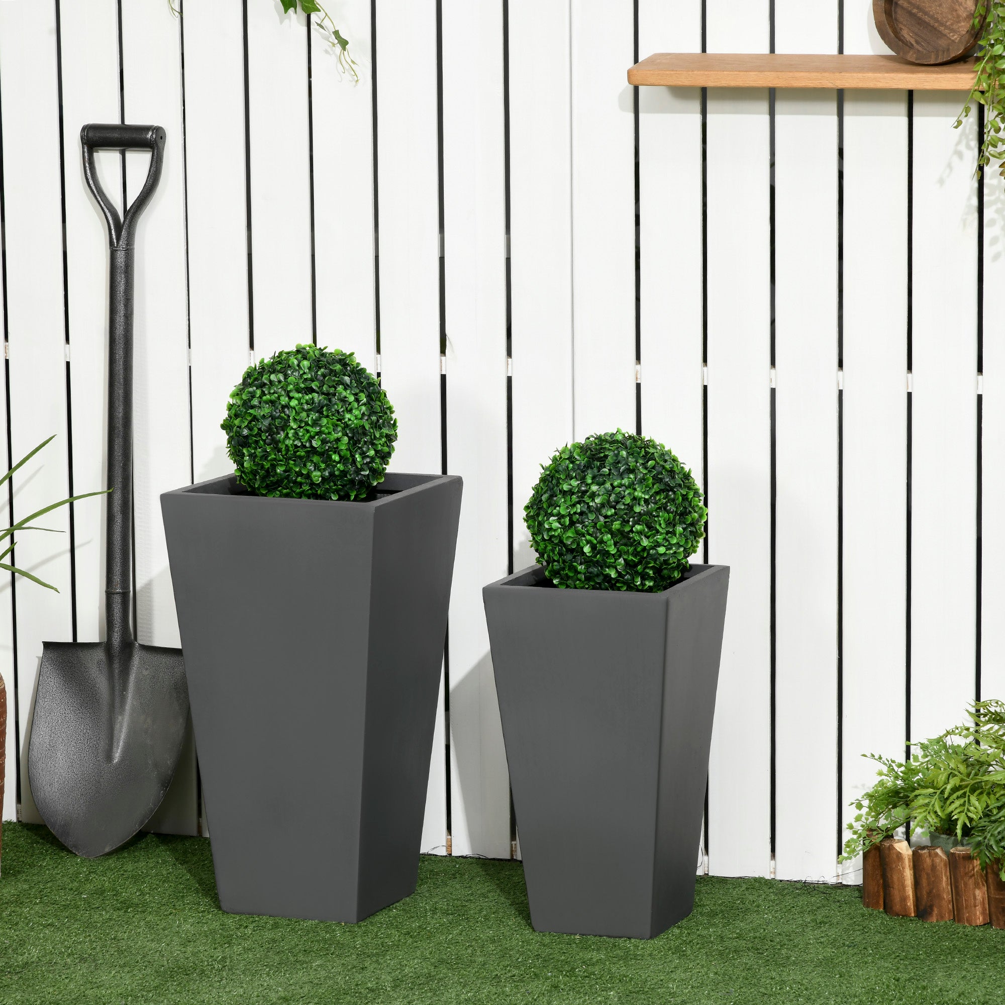 plant pots patio Outsunny 2-Pack MgO Flower Pots with Drainage Holes, Outdoor Planters, Durable & Stackable, for Entryway, Patio, Yard, Garden, Gray