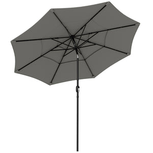 3 m Garden Parasol, Parasol Umbrella with 3-tier Roof, Crank Handle, Tilt Function, Polyester Canopy, Outdoor Table Umbrella for Patio, Garden, Grey